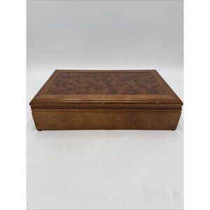 Vintage MELE USA Thuya Burl Wood Jewelry Box Velvet Lining Mirror Storage